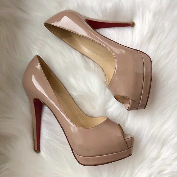 Christian Louboutin Nude Palais Royal 120 Patent Leather Open Toe Heel Size 38.5 - Picture 4 of 14